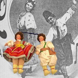 Vintage Cossack Traditional Folk Dancers Wedding Cloth Man Woman  Attached Dolls